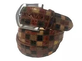 Alligator Caiman Lizard Multi-skin Patchwork Belt Brown