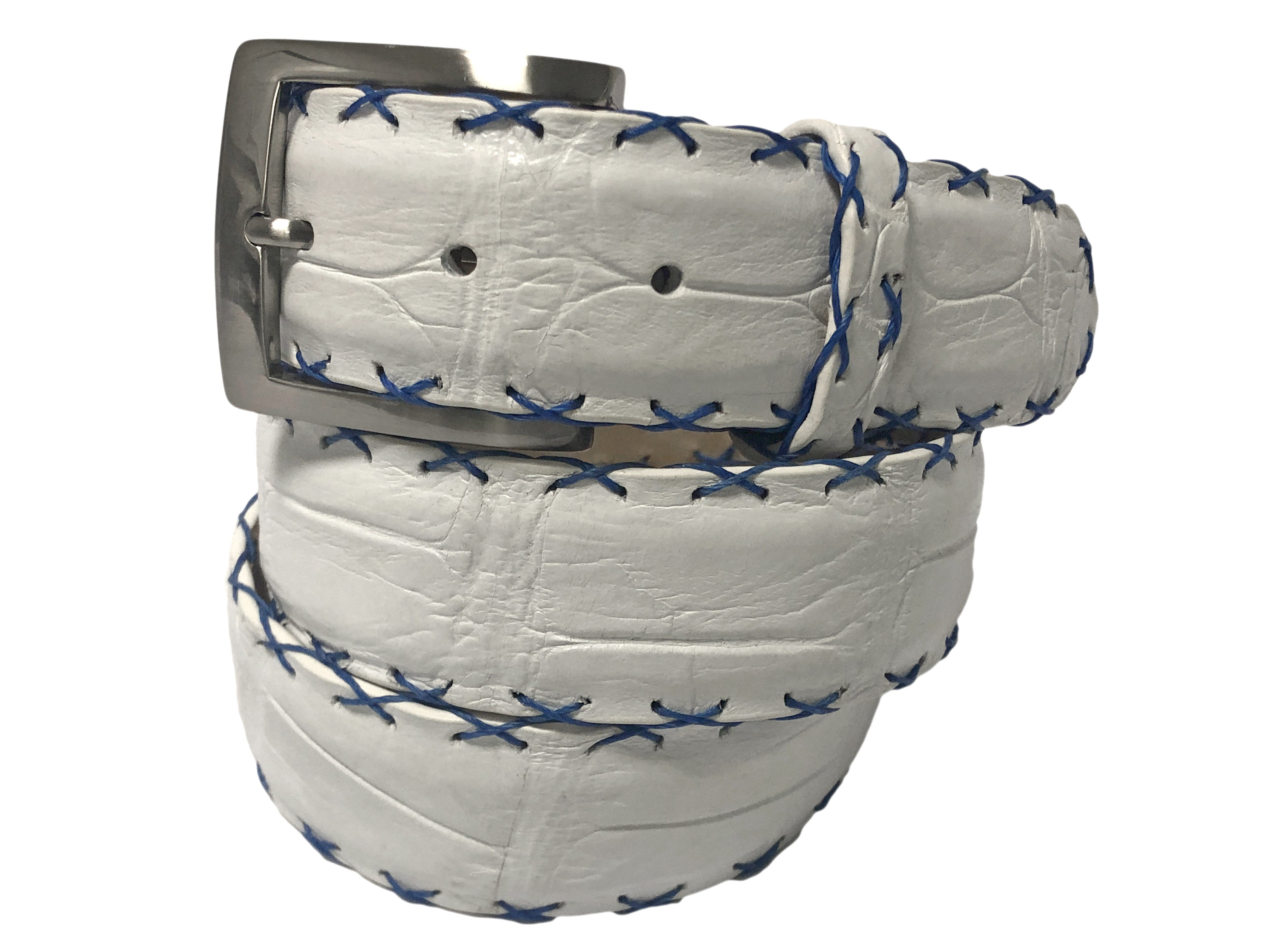 Alligator Skin Cross Stitch Belt White/Blue