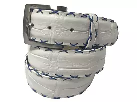 Alligator Skin Cross Stitch Belt White/Blue