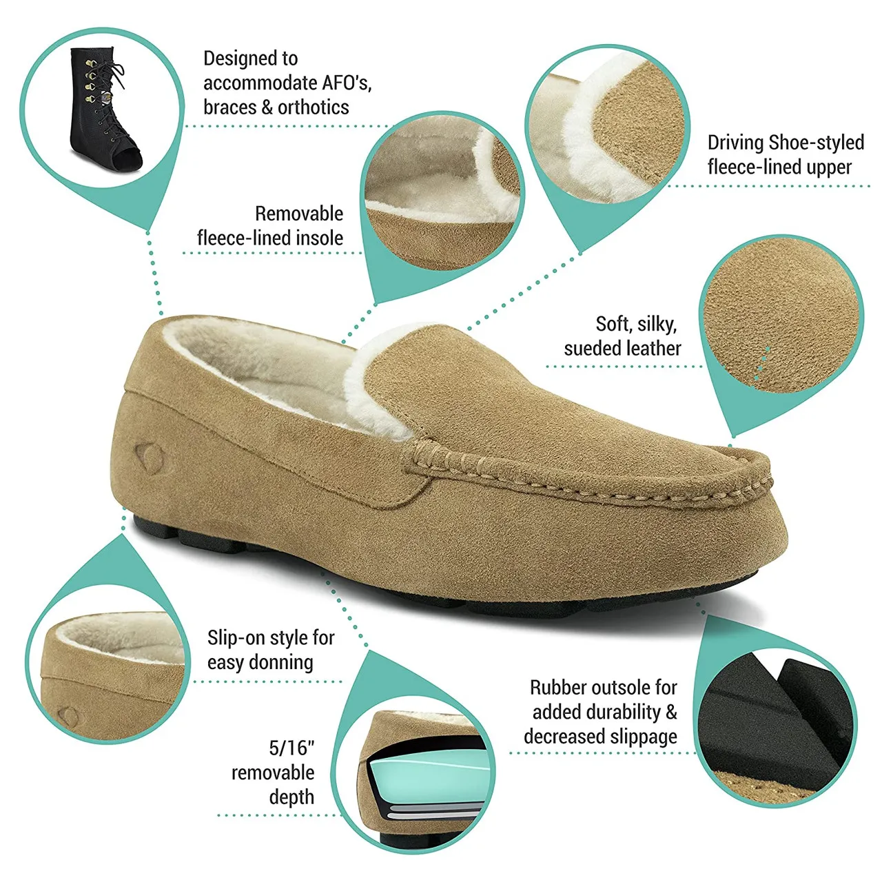 Apex Orthopedic fleece-lined Slippers Women's / Men's Orthopedic Moccasin Slipper - Removable Insoles