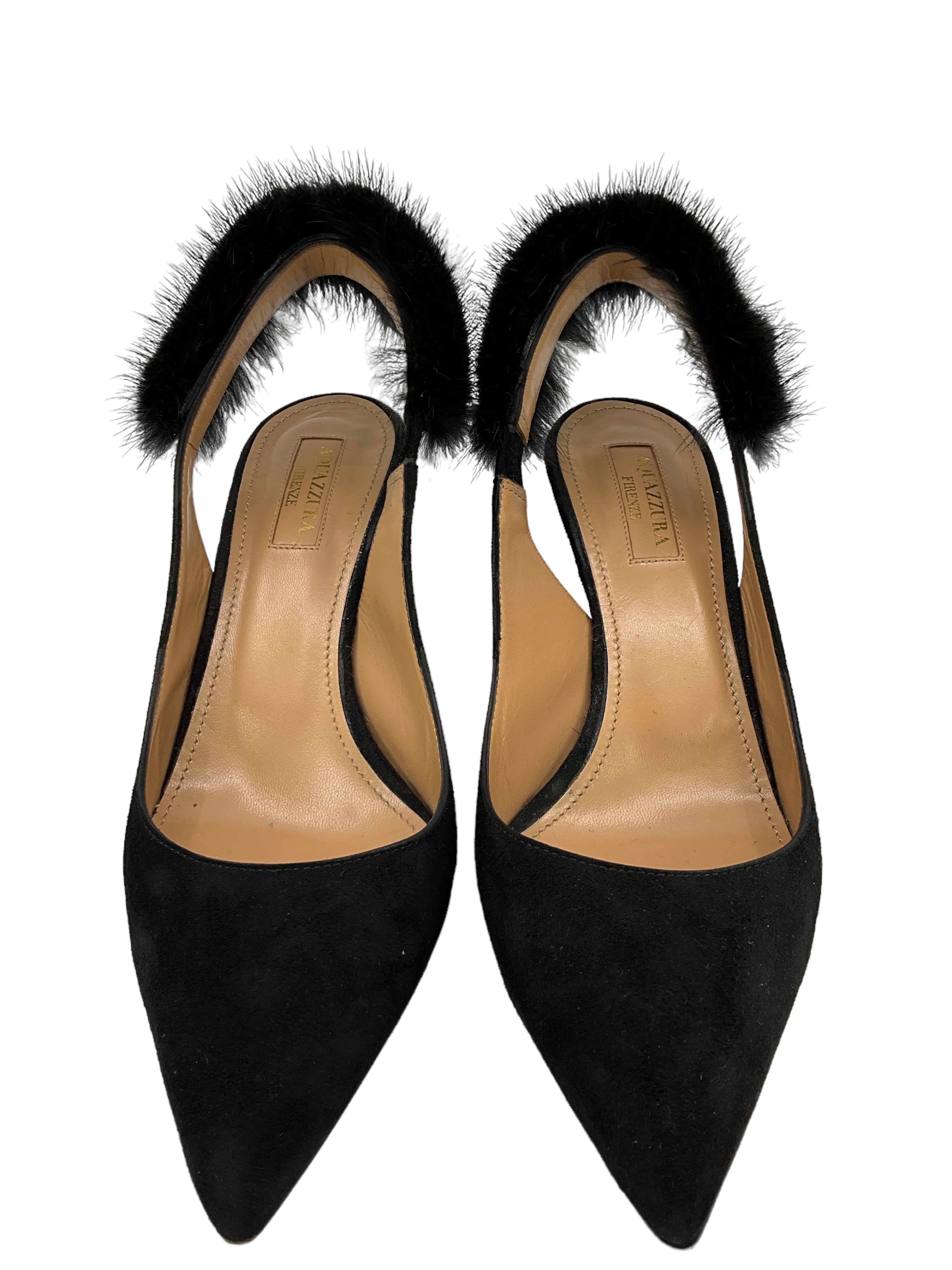 Aquazzura Black Velvet Slingbacks Size 6.5