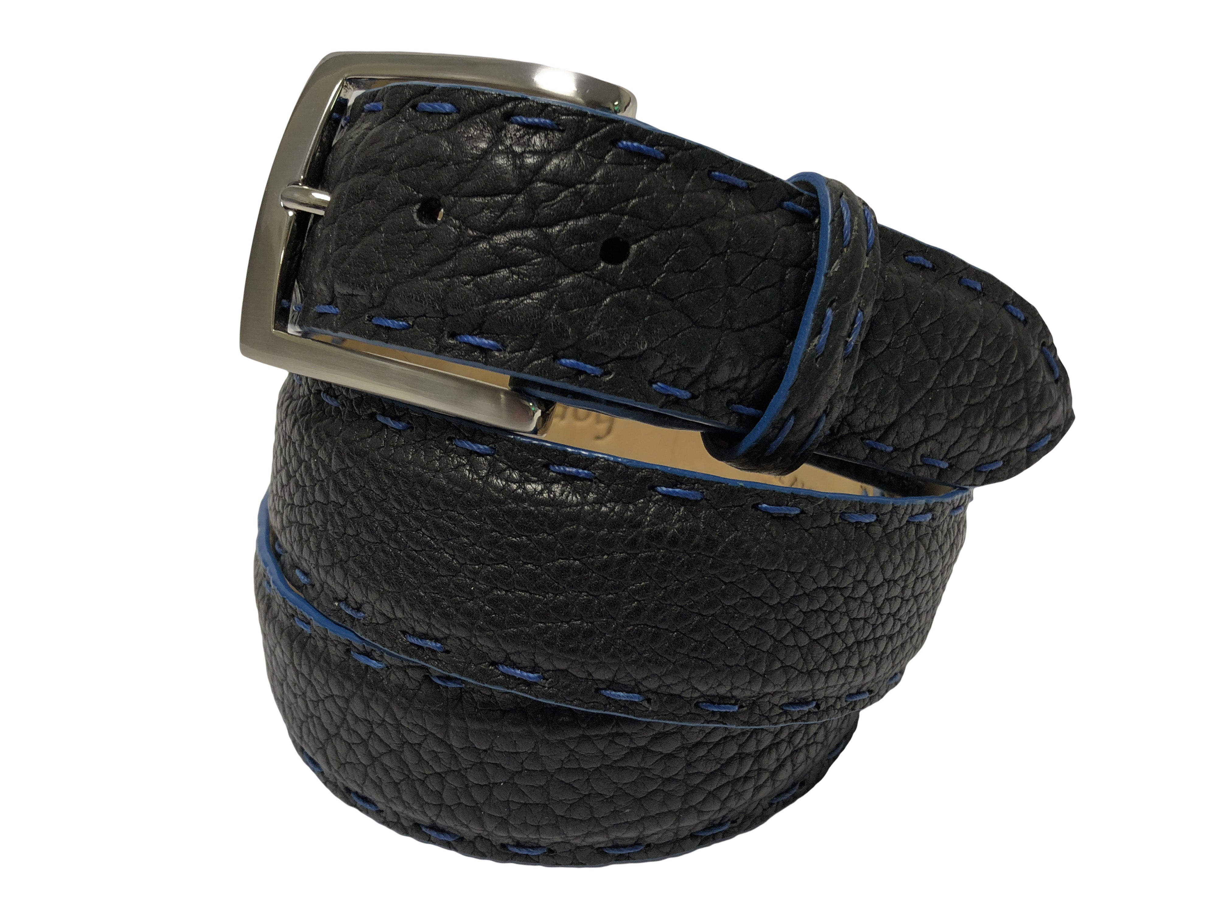 Bison Skin Belt Black / Blue Pick Stitch