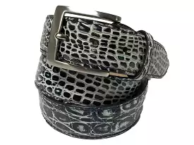 Caiman Skin Handpainted Belt Navy/White