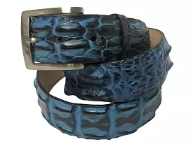 Caiman Skin Hornback Handpainted Belt Blue/Black