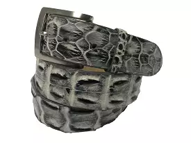 Caiman Skin Hornback Handpainted Belt White/Black