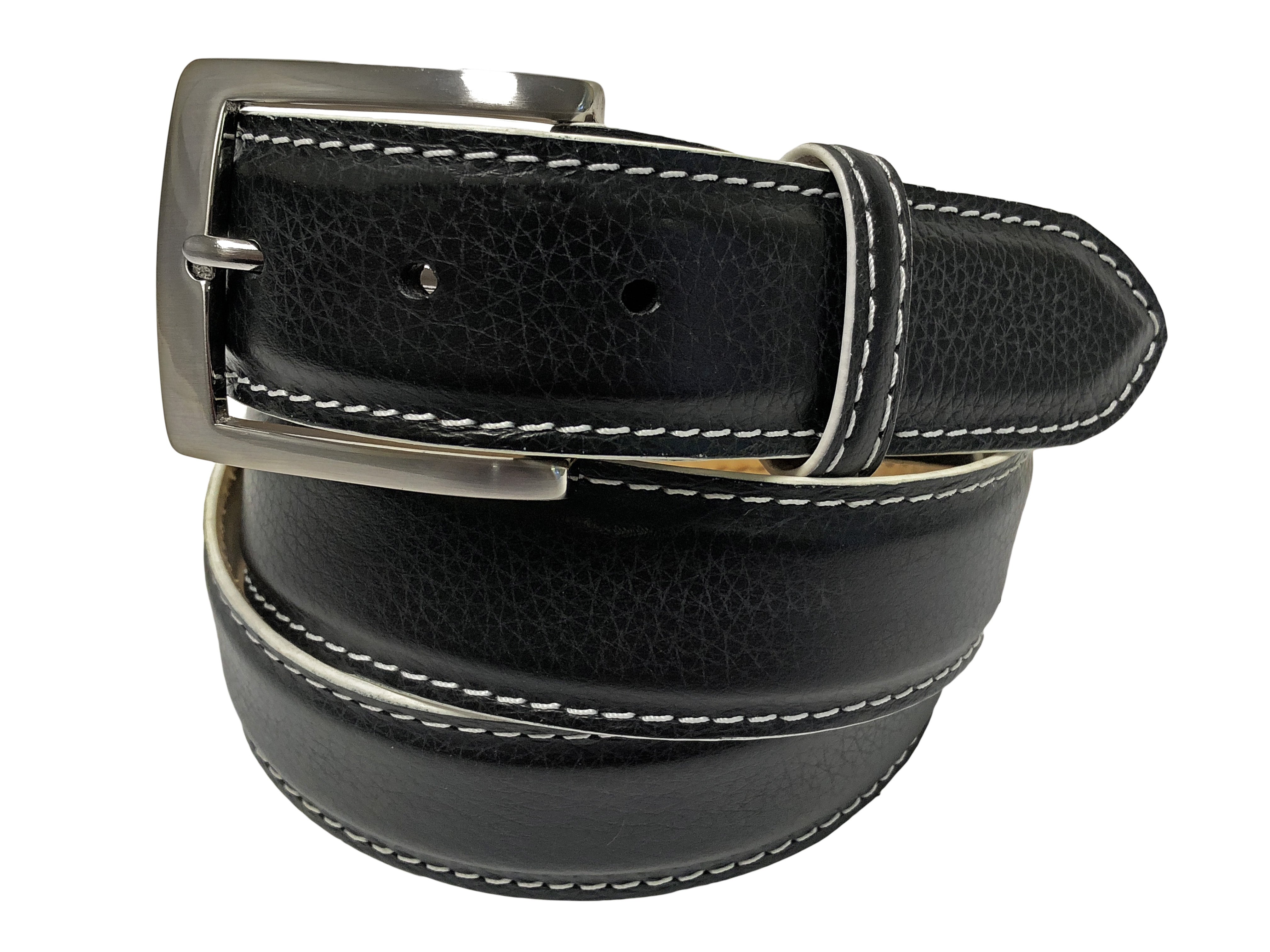 Calf Skin Pebble Belt Black / White Stitch & Edge