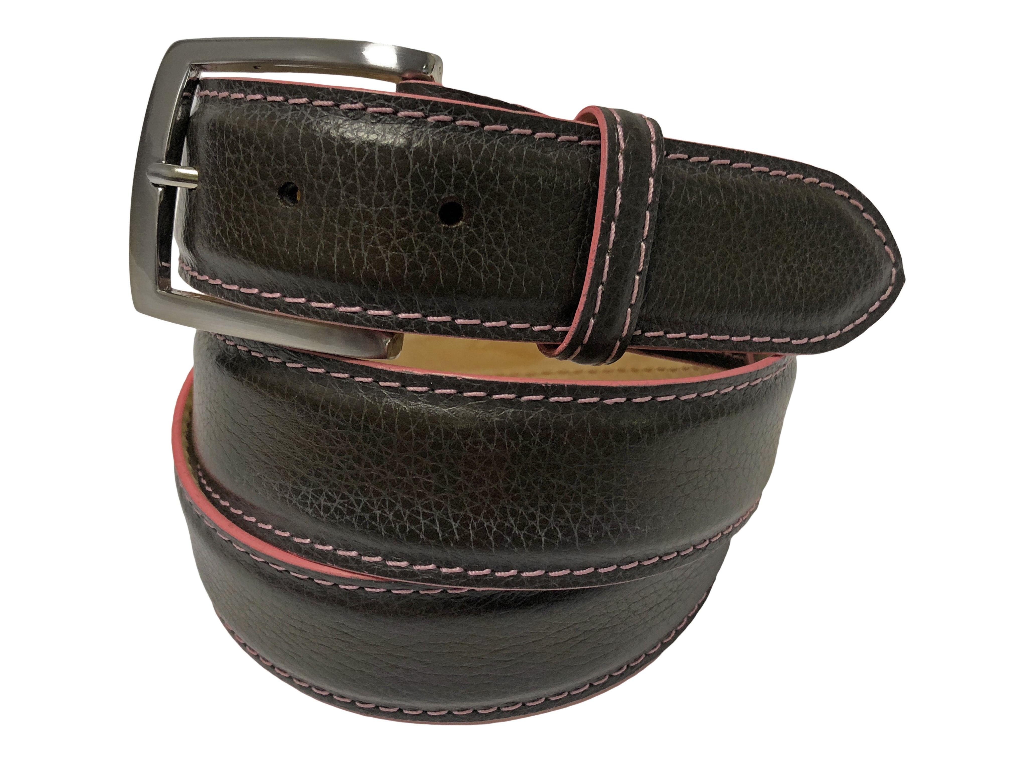 Calf Skin Pebble Belt Brown / Pink Stitch & Edge