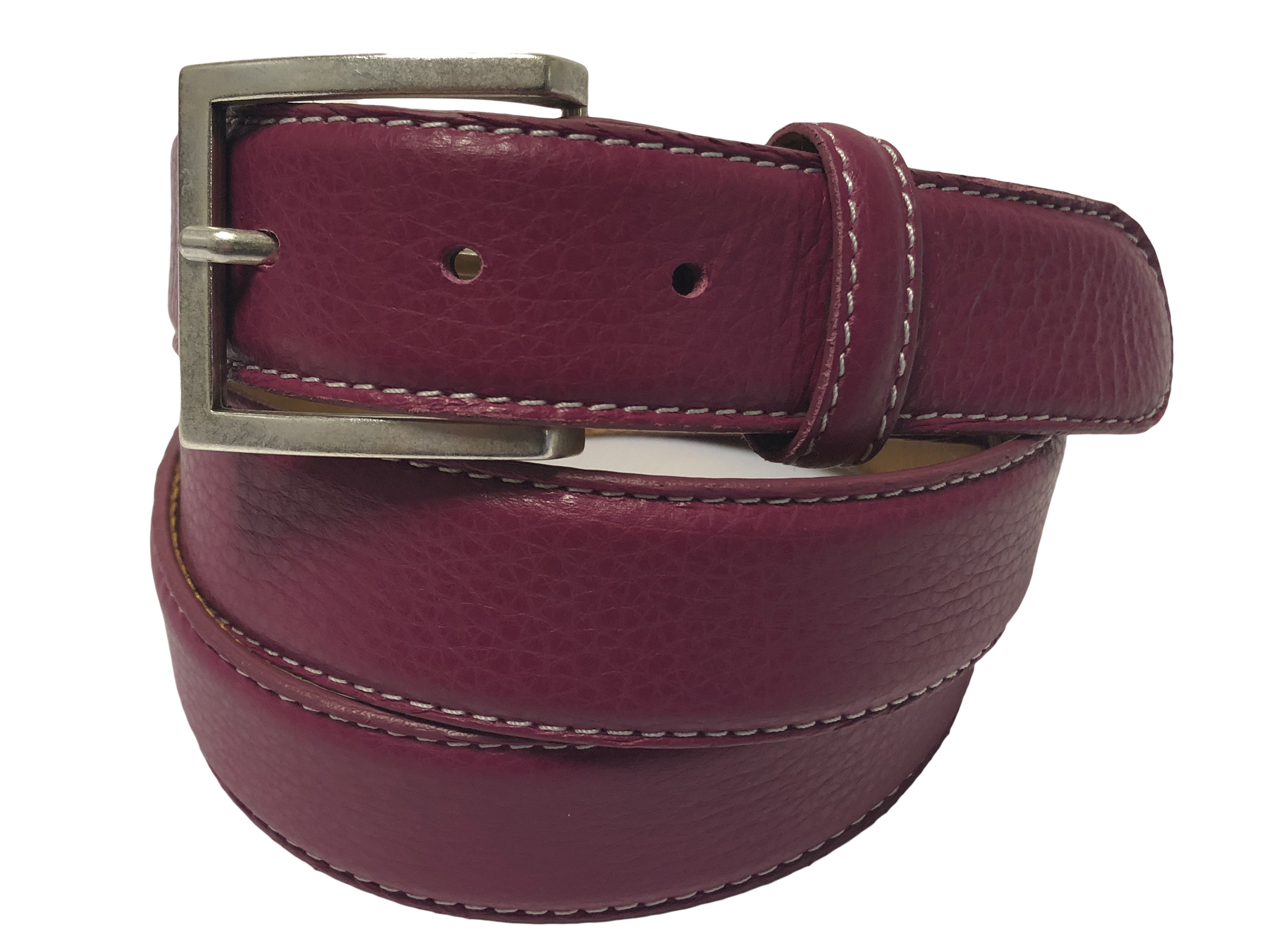 Calf Skin Pebble Belt Fuschia / White Stitch