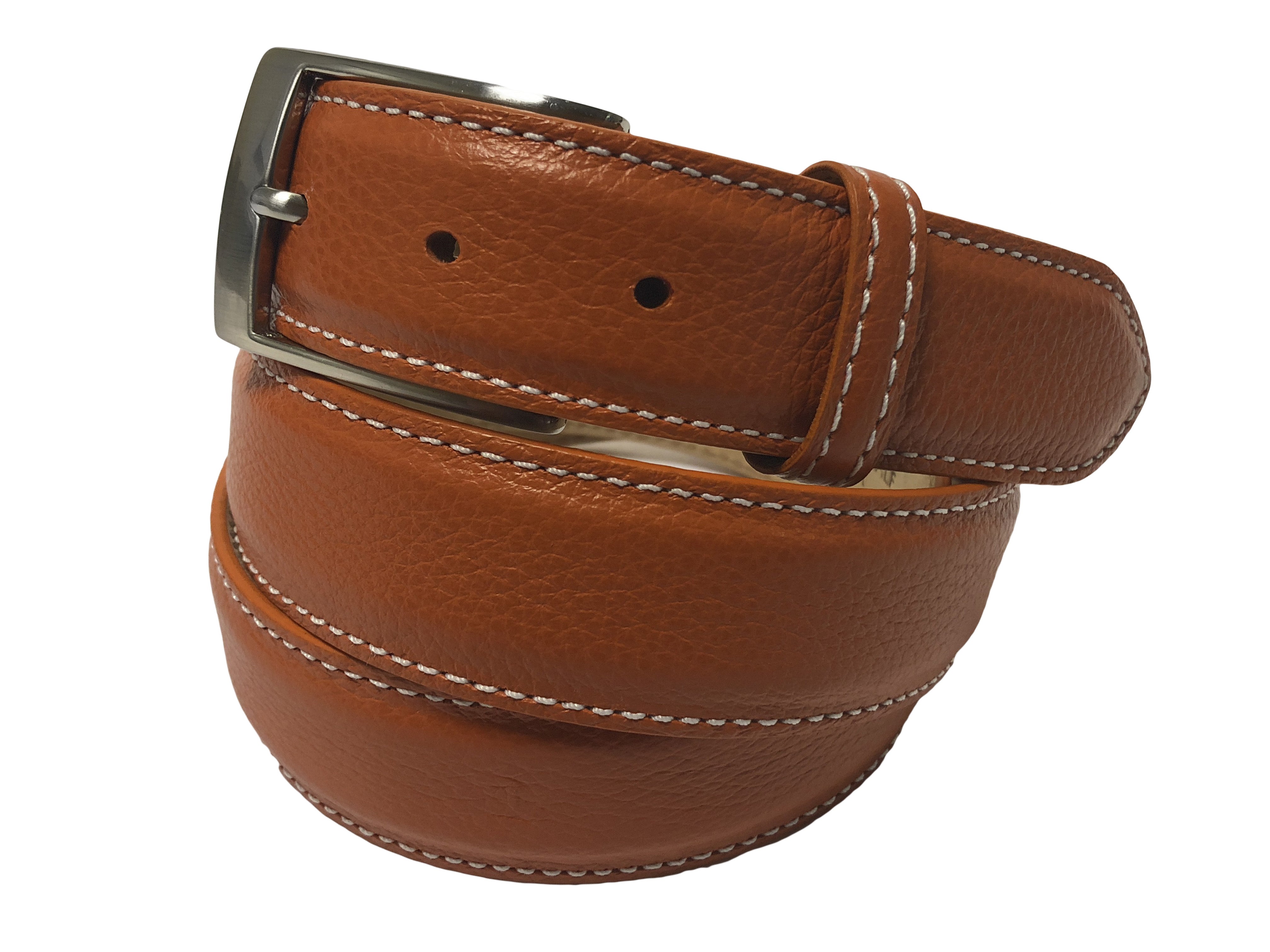 Calf Skin Pebble Belt Orange / White Stitch