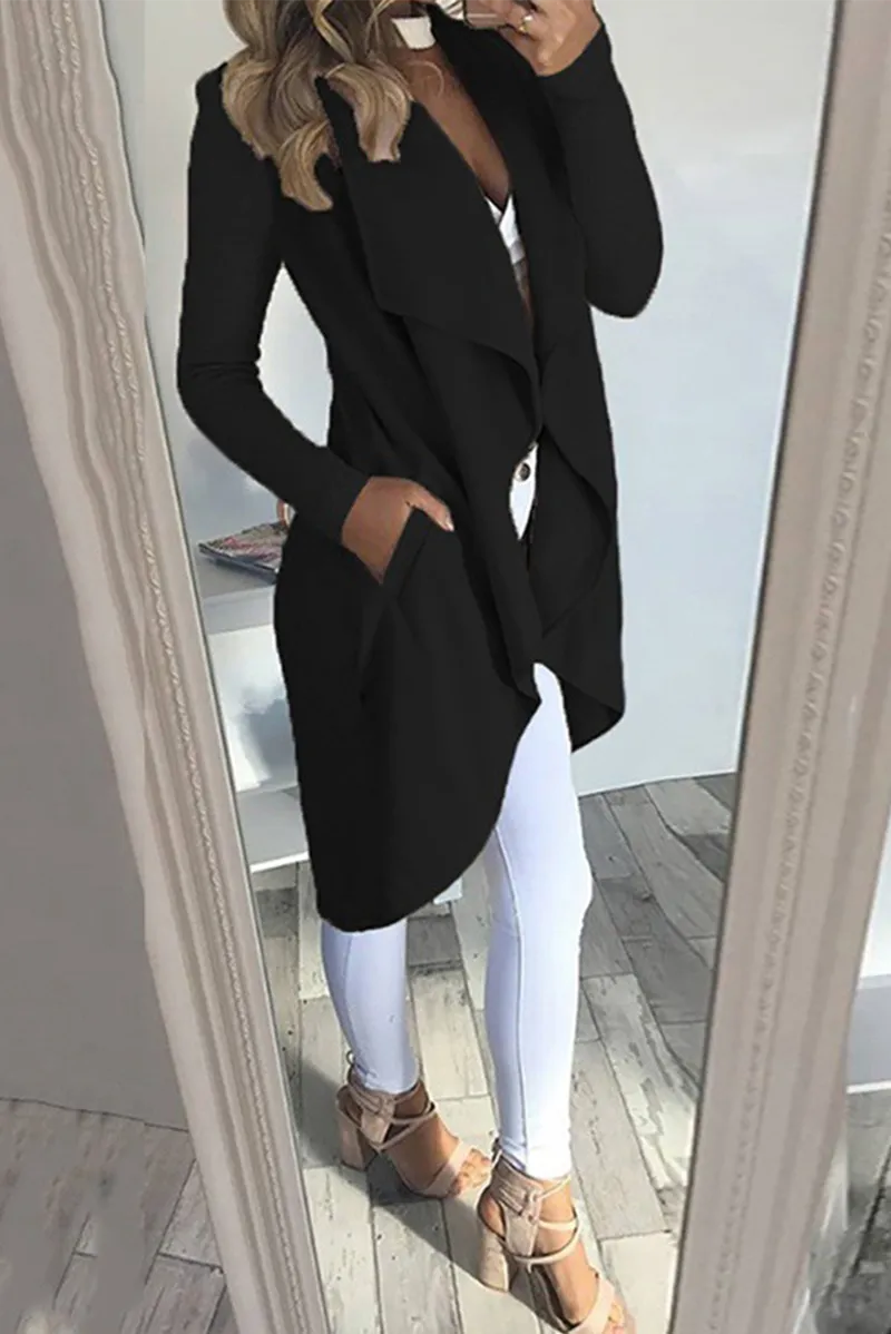 Casual Solid Patchwork Turndown Collar Outerwear