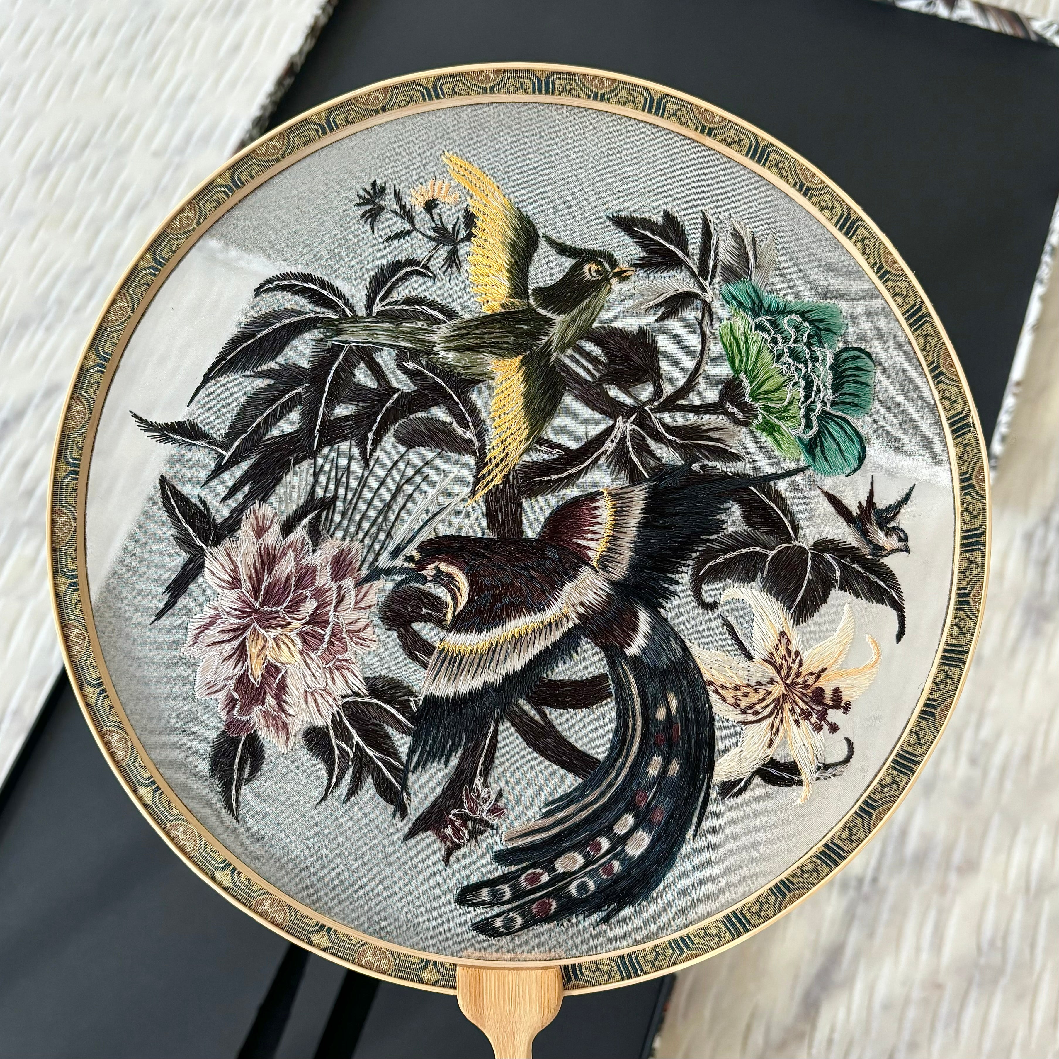 Christian Dior Handheld Fan Sparrows Embroidery