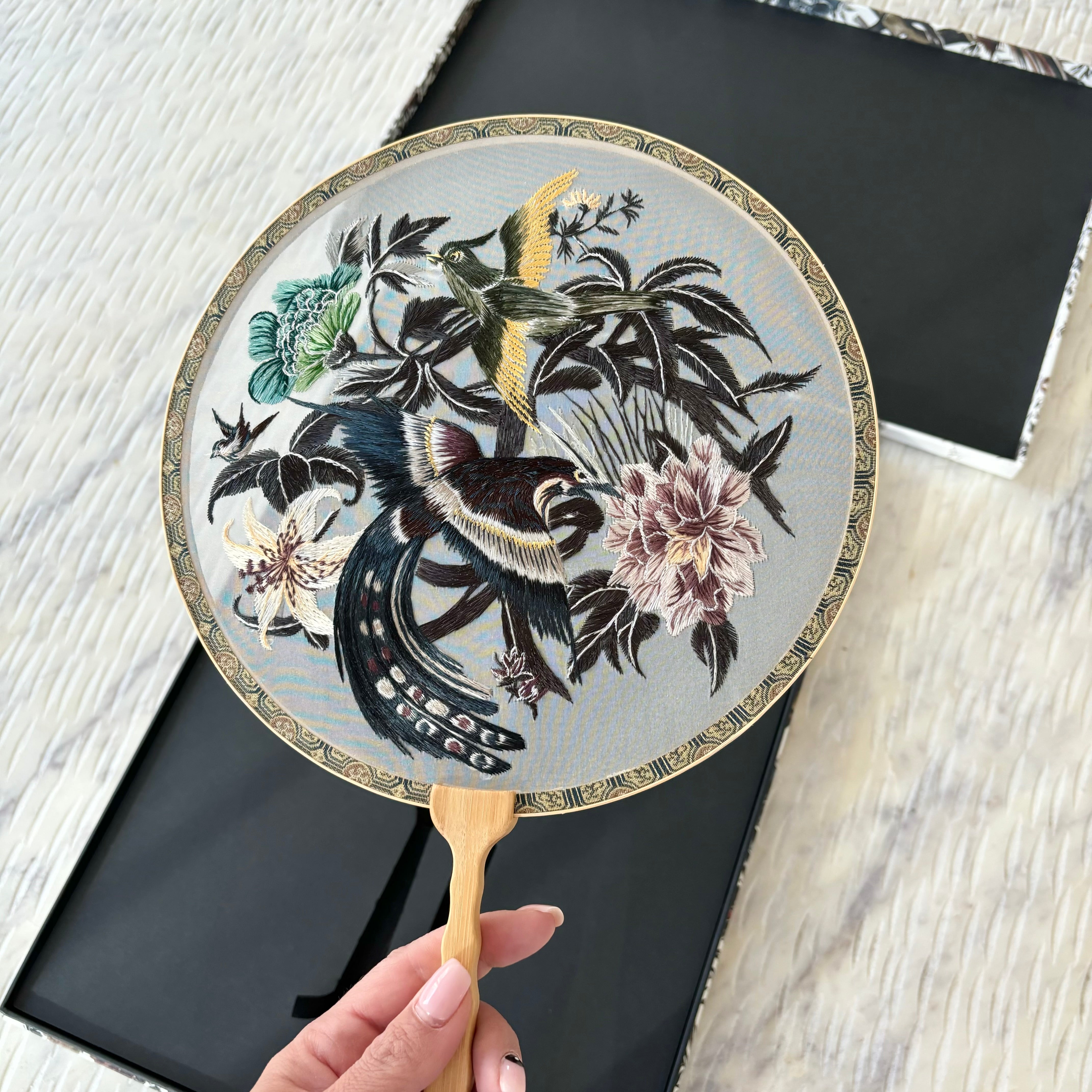 Christian Dior Handheld Fan Sparrows Embroidery