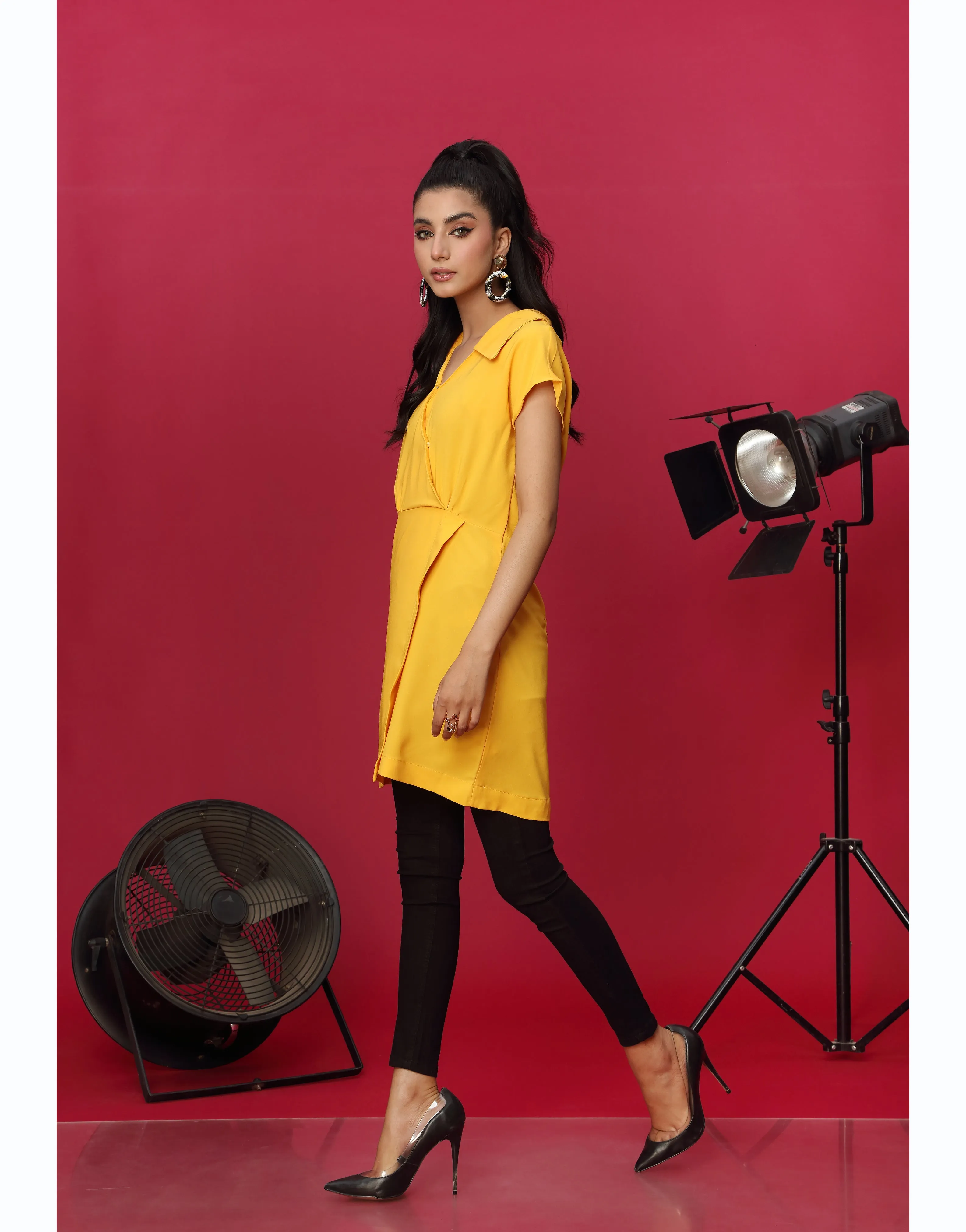 Collar Neck Long Top in Yellow