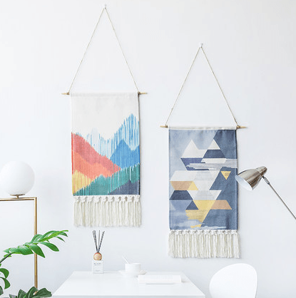 Cotton Geometric Hand-knotted Tassels Hippie Wall Hanging Tapestry