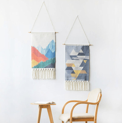 Cotton Geometric Hand-knotted Tassels Hippie Wall Hanging Tapestry