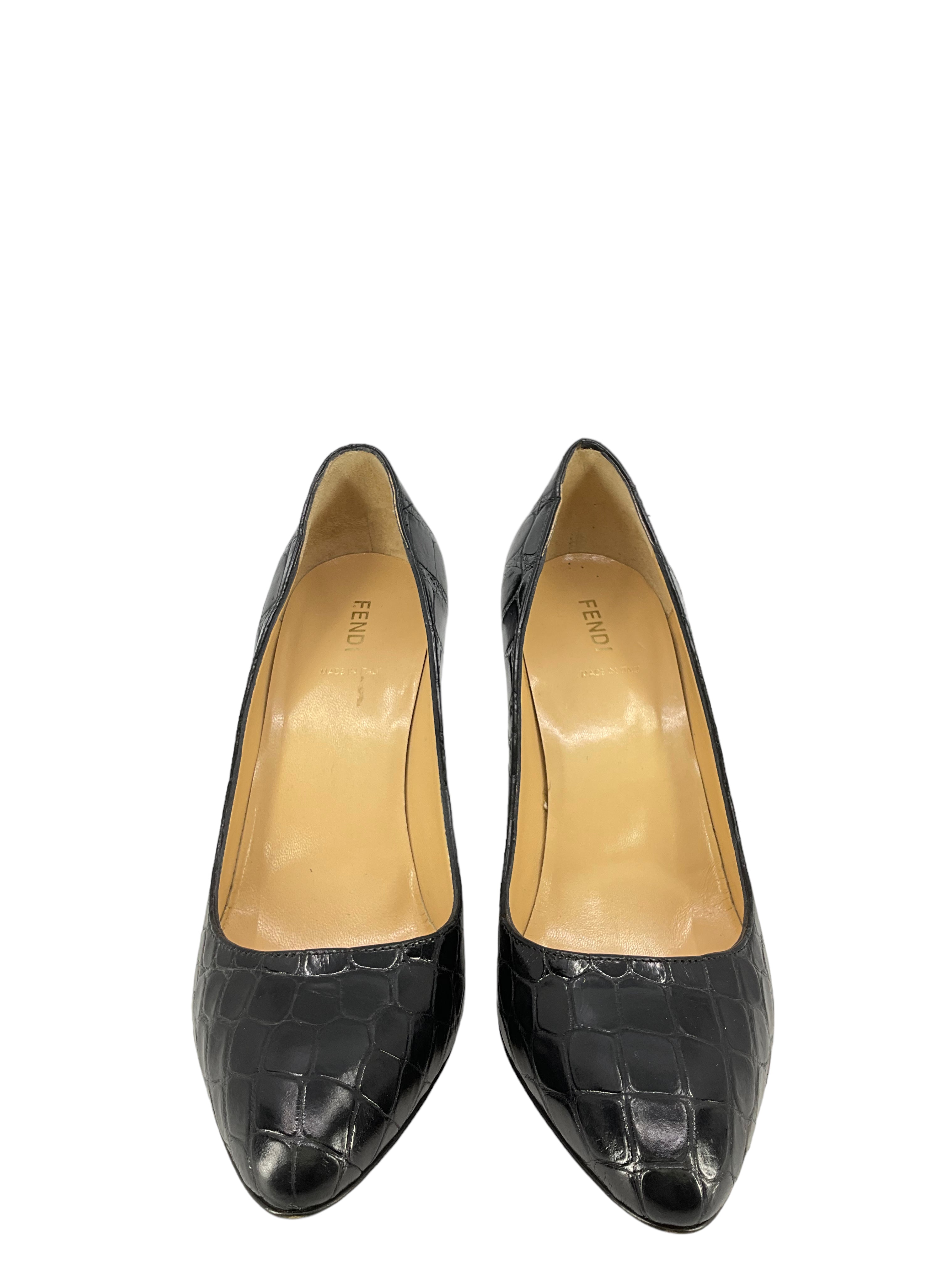 Fendi Black Crocodile Embossed Pumps Size 8