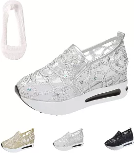 Floral Embroidery Breathable Sheer Mesh Sneakers