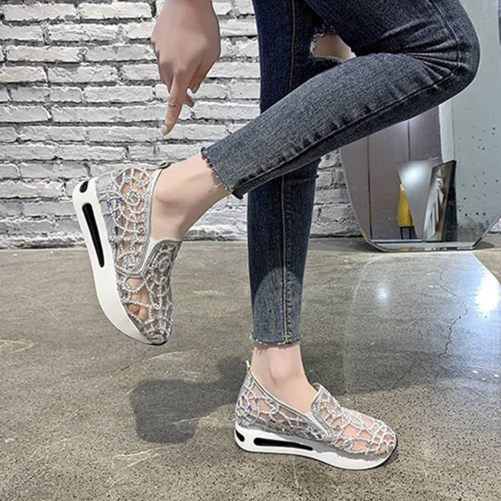 Floral Embroidery Breathable Sheer Mesh Sneakers