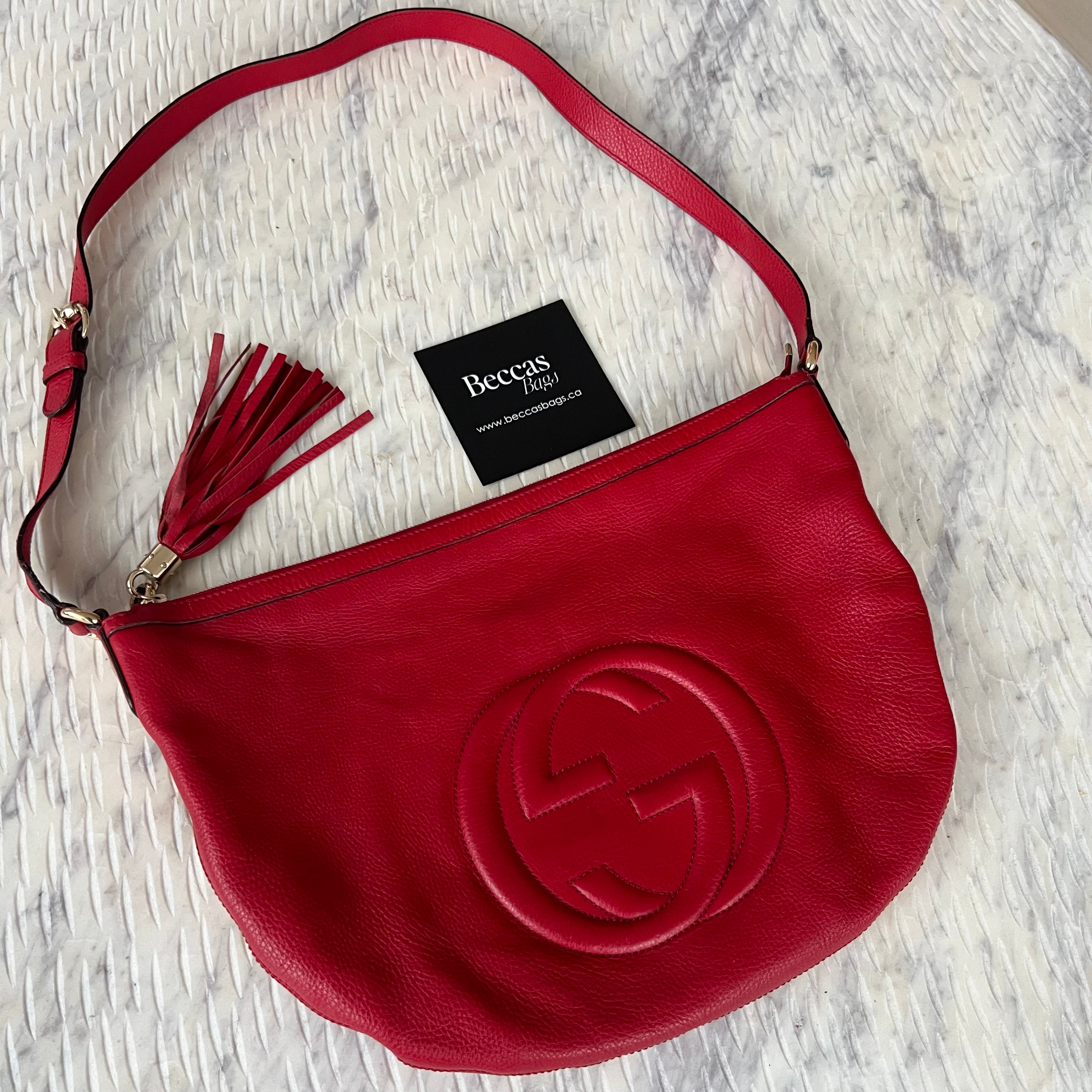 GUCCI Pebbled Calfskin Medium Soho Hobo Red