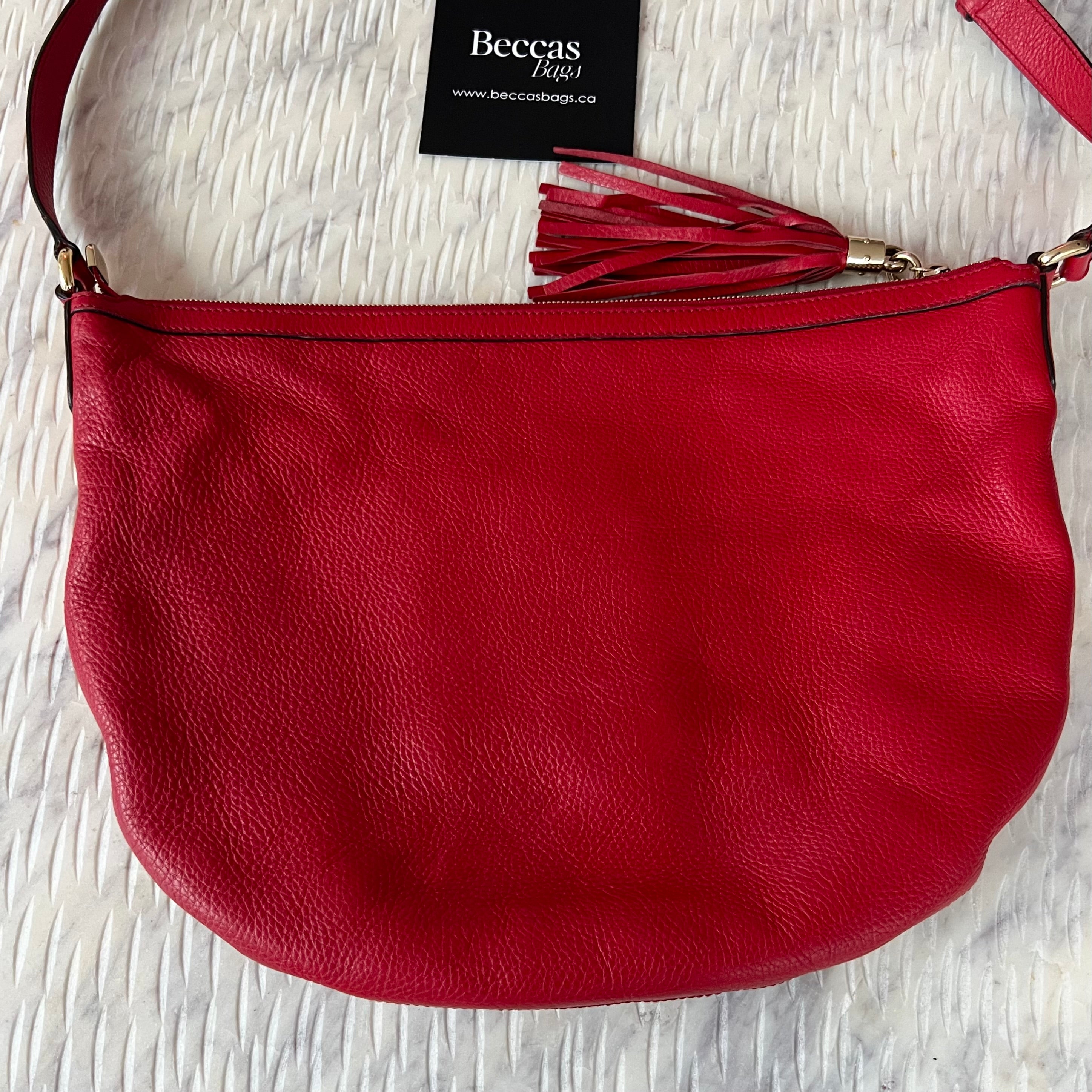 GUCCI Pebbled Calfskin Medium Soho Hobo Red