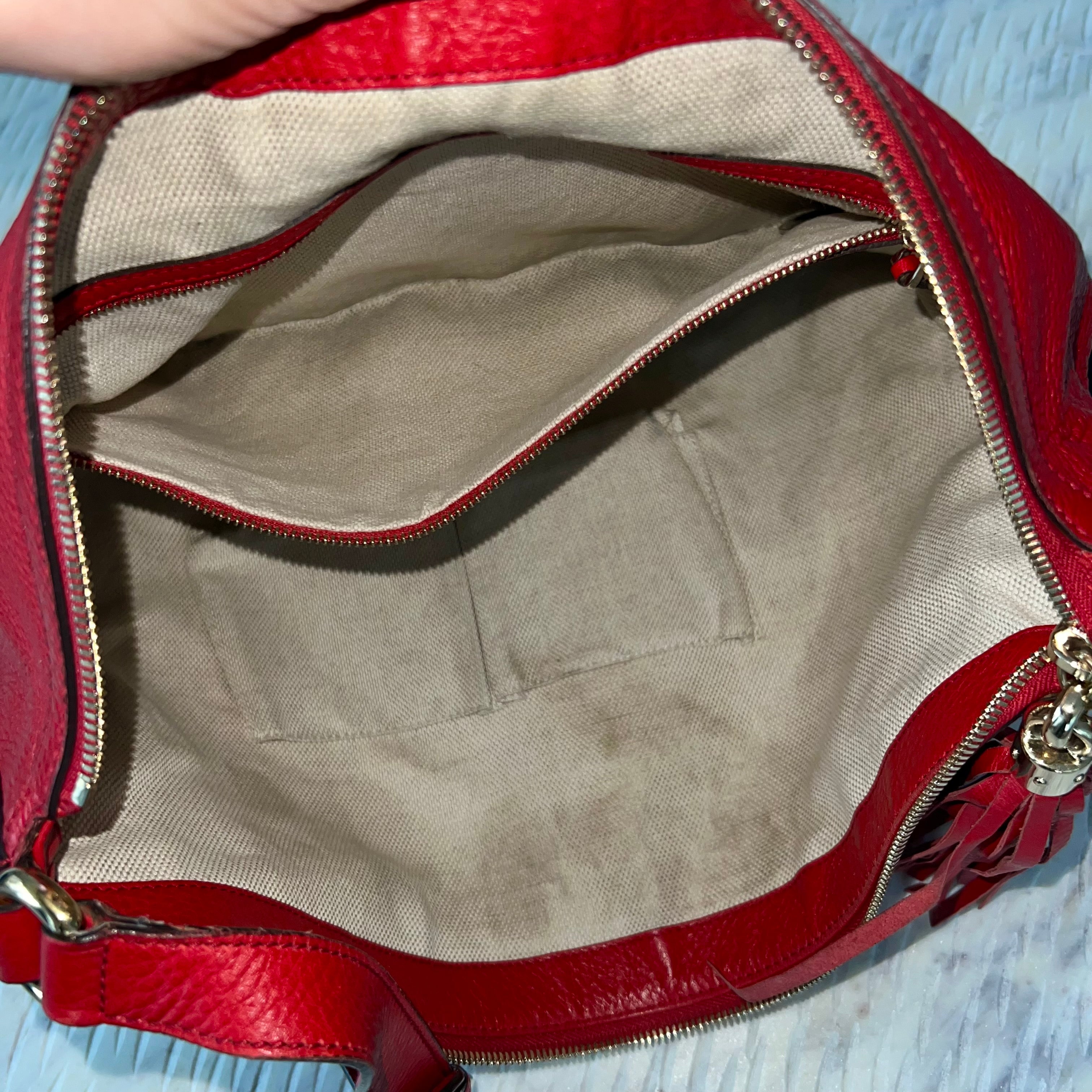 GUCCI Pebbled Calfskin Medium Soho Hobo Red