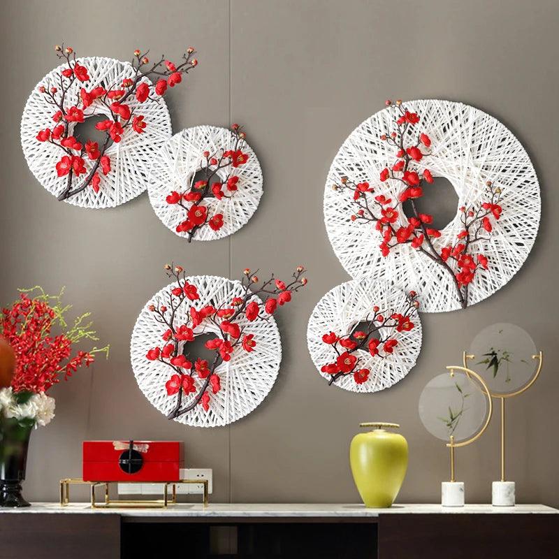 Handcraft Wall Decor Rope w/Artificial Flower Murals Decoration