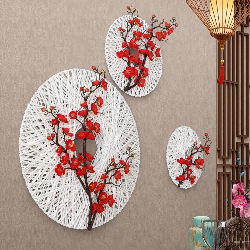 Handcraft Wall Decor Rope w/Artificial Flower Murals Decoration