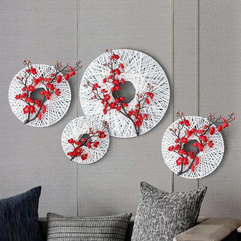 Handcraft Wall Decor Rope w/Artificial Flower Murals Decoration