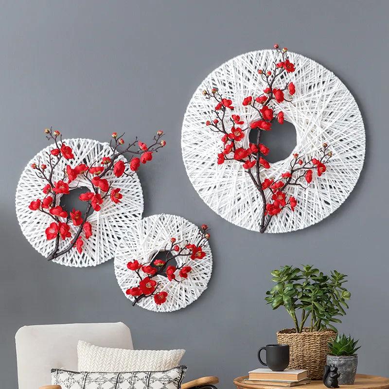 Handcraft Wall Decor Rope w/Artificial Flower Murals Decoration