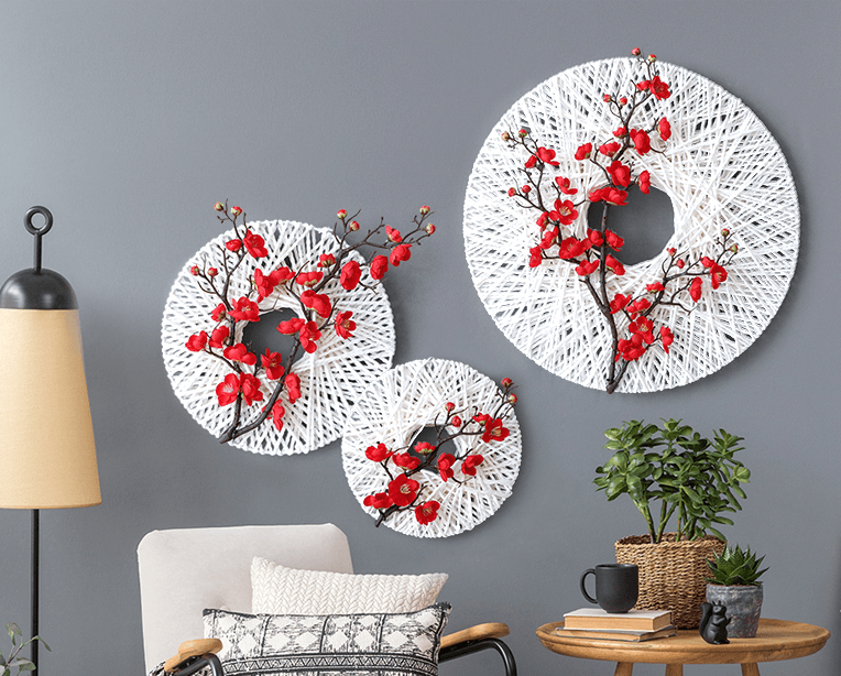 Handcraft Wall Decor Rope w/Artificial Flower Murals Decoration