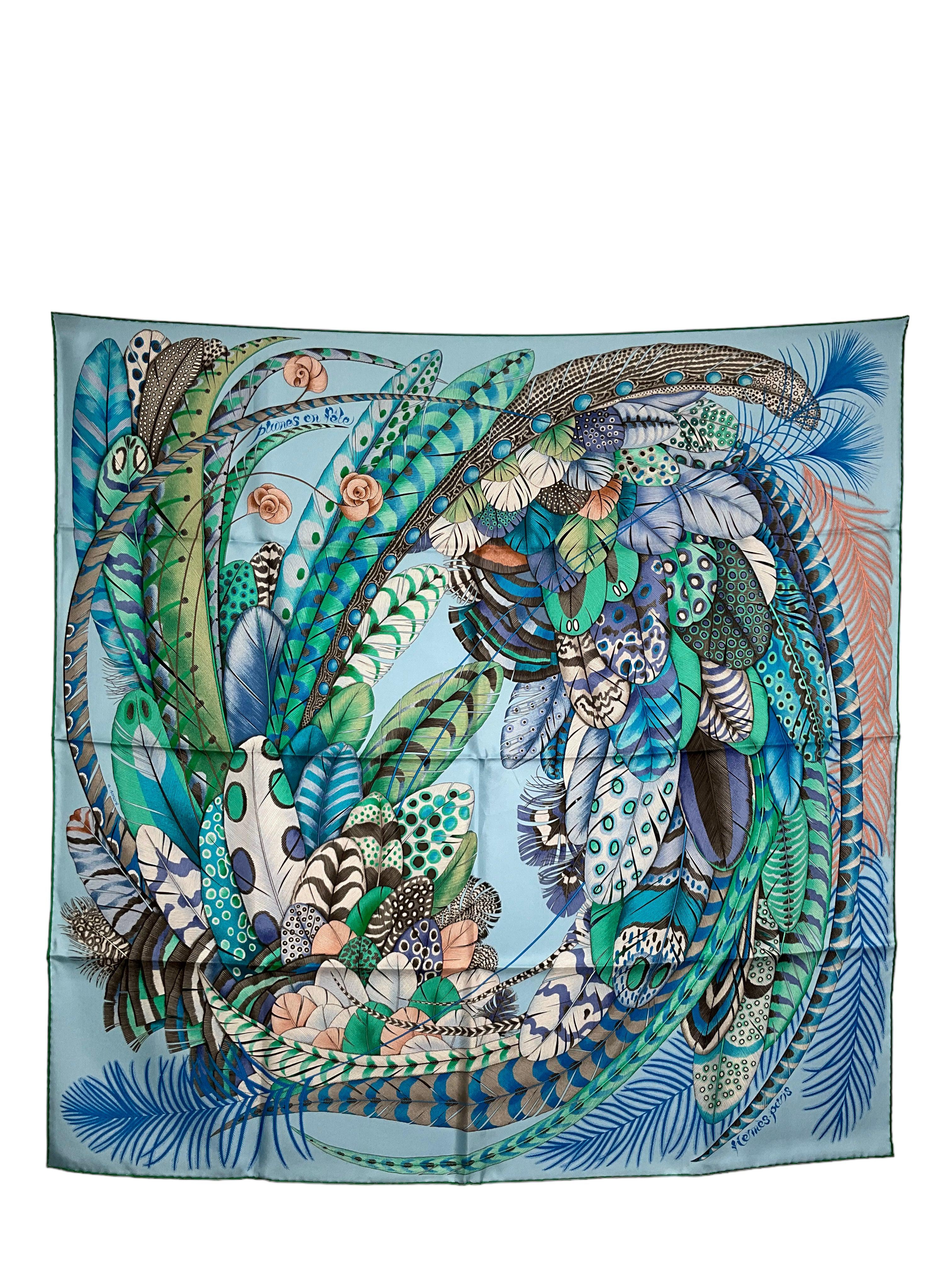 HERMES Plumes En Fete Silk Scarf 90