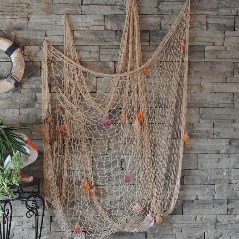 Mediterranean Nautical Fish Net Wall SeaSide Shells Decor