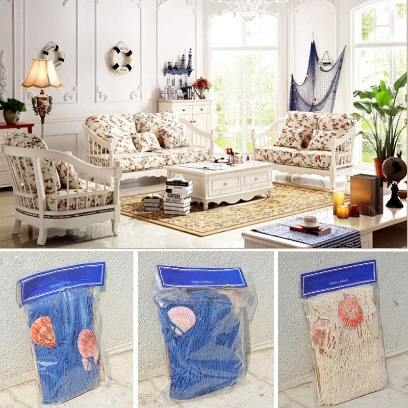 Mediterranean Nautical Fish Net Wall SeaSide Shells Decor