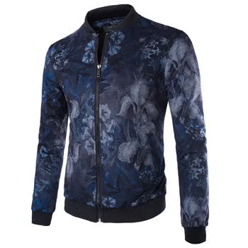 Men's Baseball Jackets Flower Print Men Slim Fit Outdoors Polyester Coats Casual Down Overcoat Big Size SM6