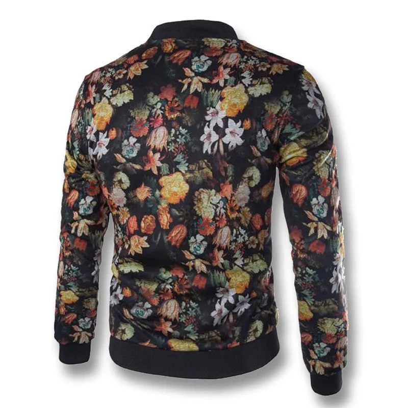 Men's Baseball Jackets Flower Print Men Slim Fit Outdoors Polyester Coats Casual Down Overcoat Big Size SM6