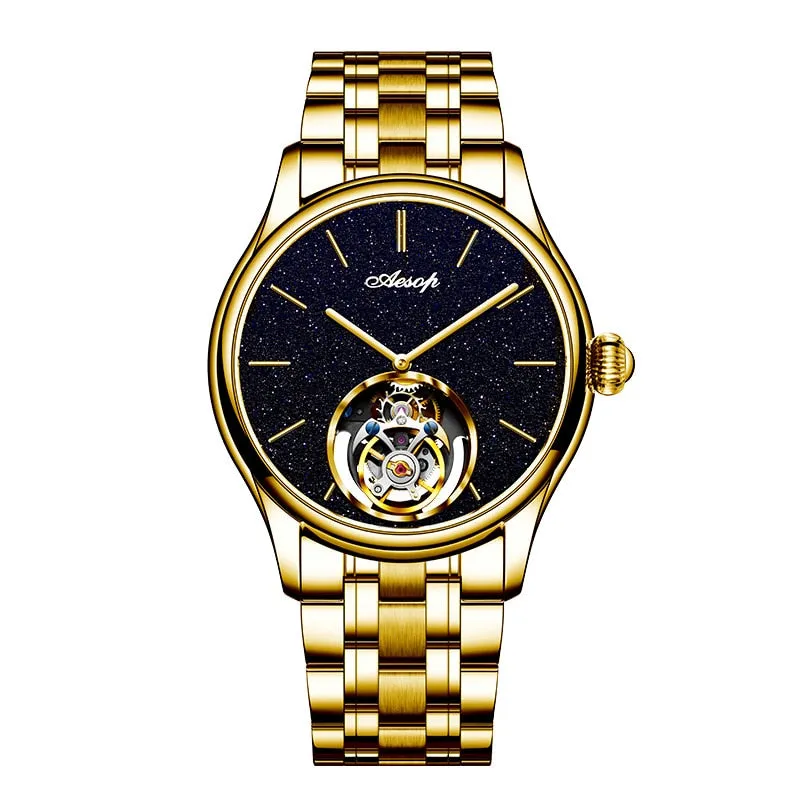 Men's Luxury Flying Tourbillon Waterproof Mechanical Skeleton Watch