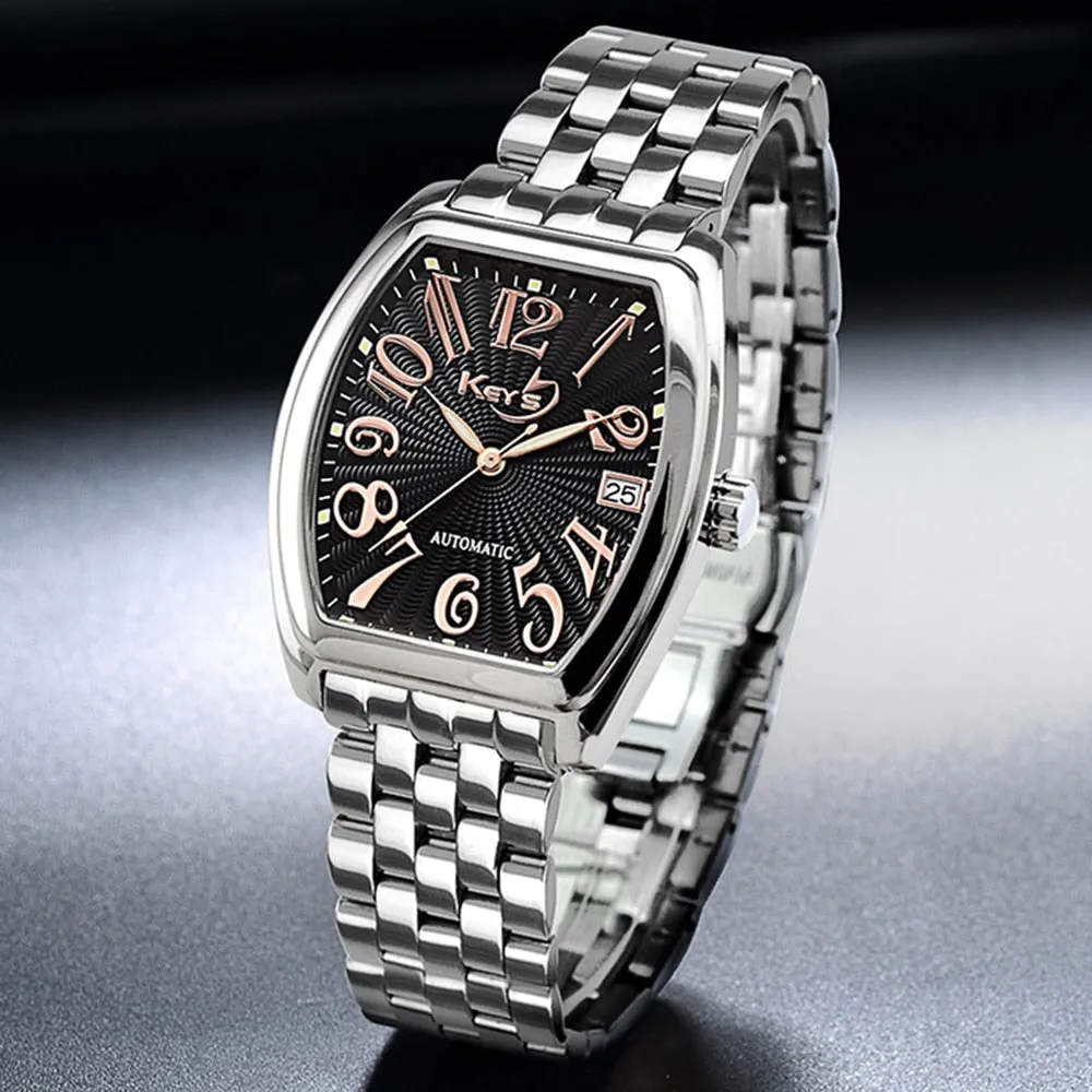 Men's Tonneau Luminous Waterproof Automatic Mechanical Wristwatch