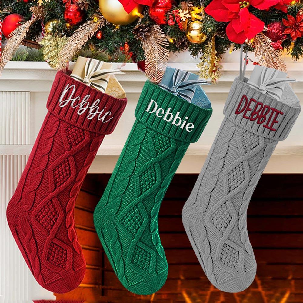 Personalized Christmas Stocking with Name Knitted Xmas Stockings Decoration