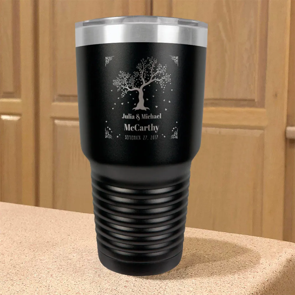 Personalized Stainless Steel Tumbler Hearts Tree Couple