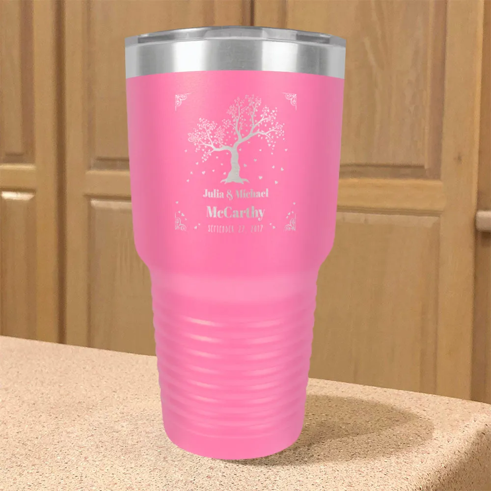 Personalized Stainless Steel Tumbler Hearts Tree Couple