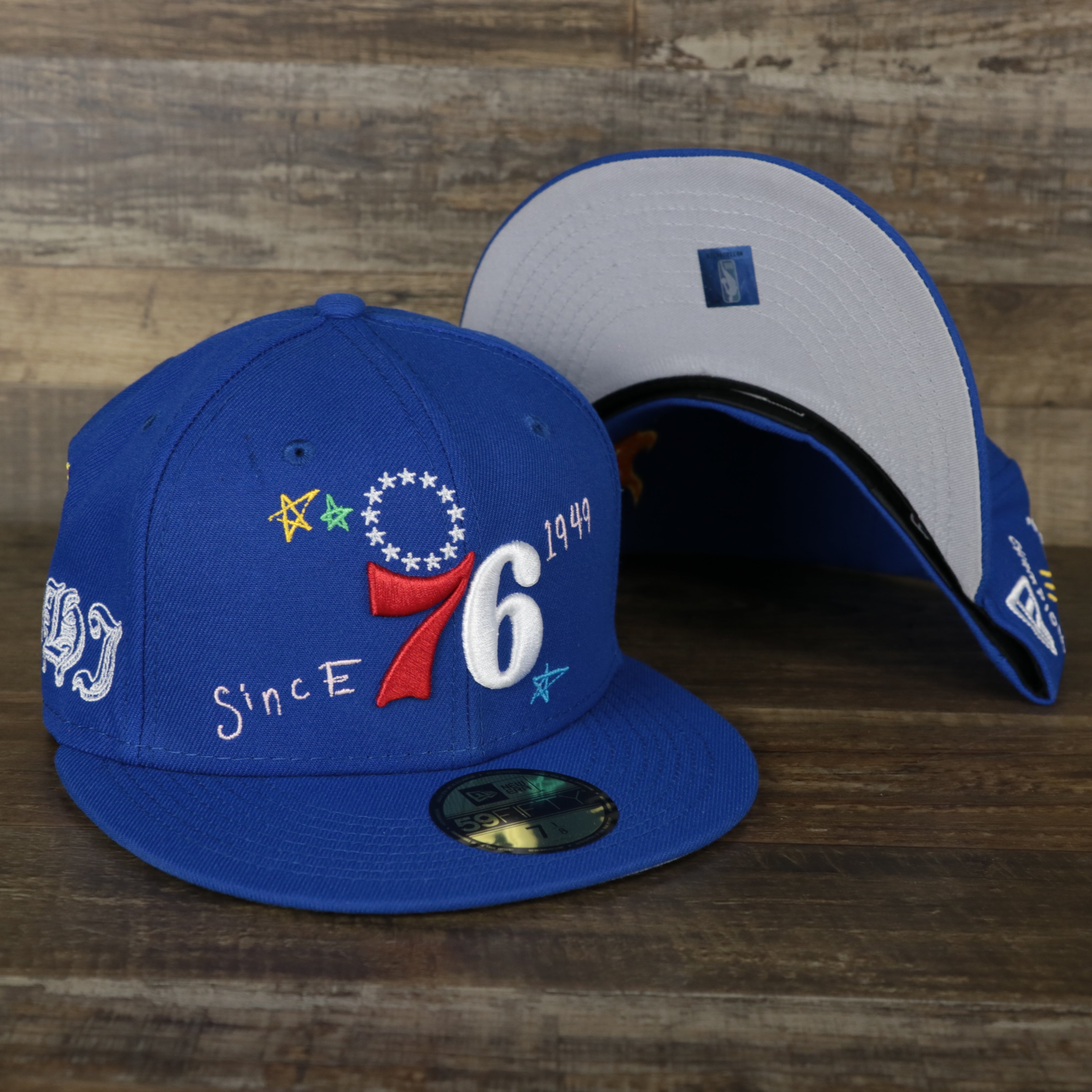 Philadelphia 76ers “Scribble” Side Patch Gray Bottom 59Fifty Fitted Cap | Royal