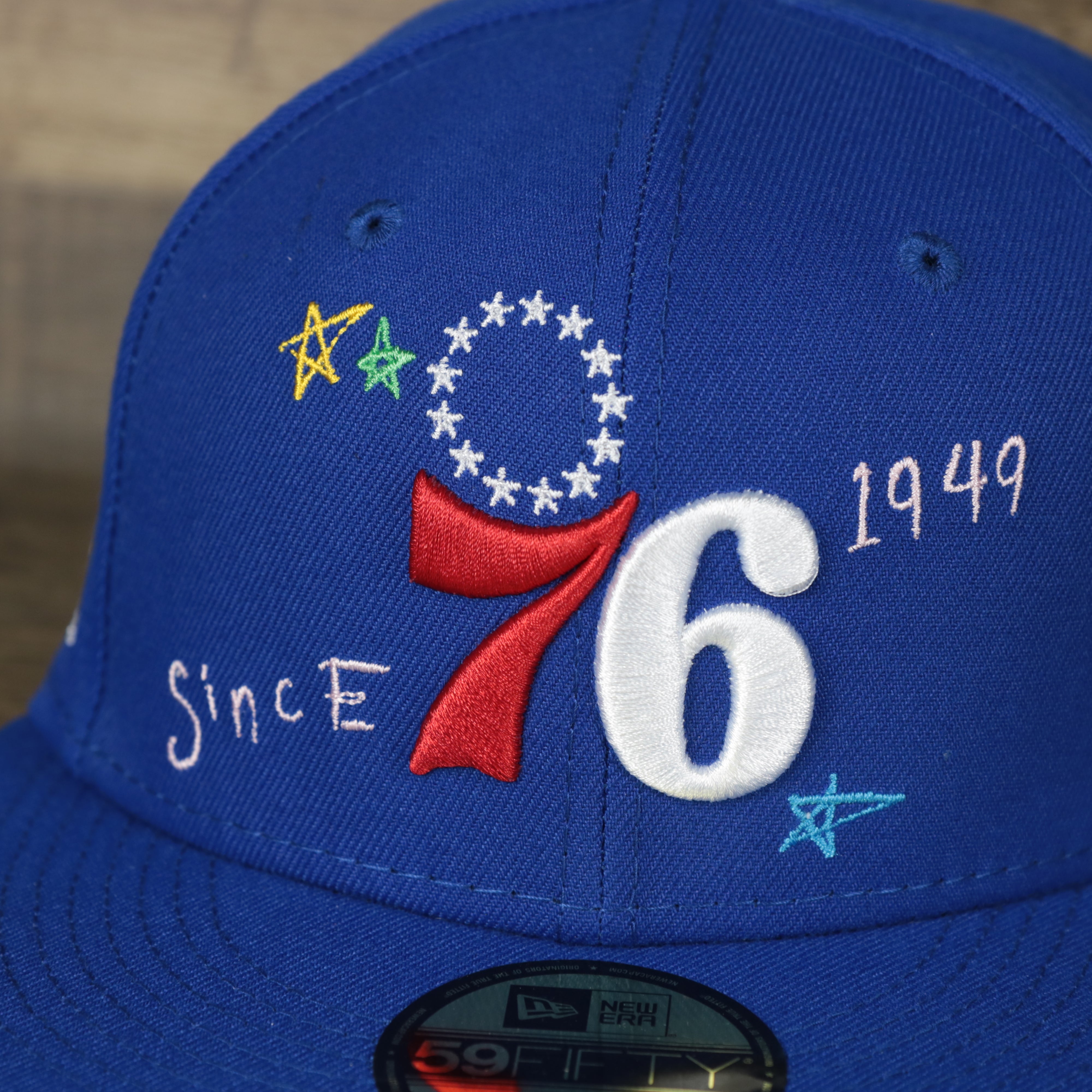 Philadelphia 76ers “Scribble” Side Patch Gray Bottom 59Fifty Fitted Cap | Royal