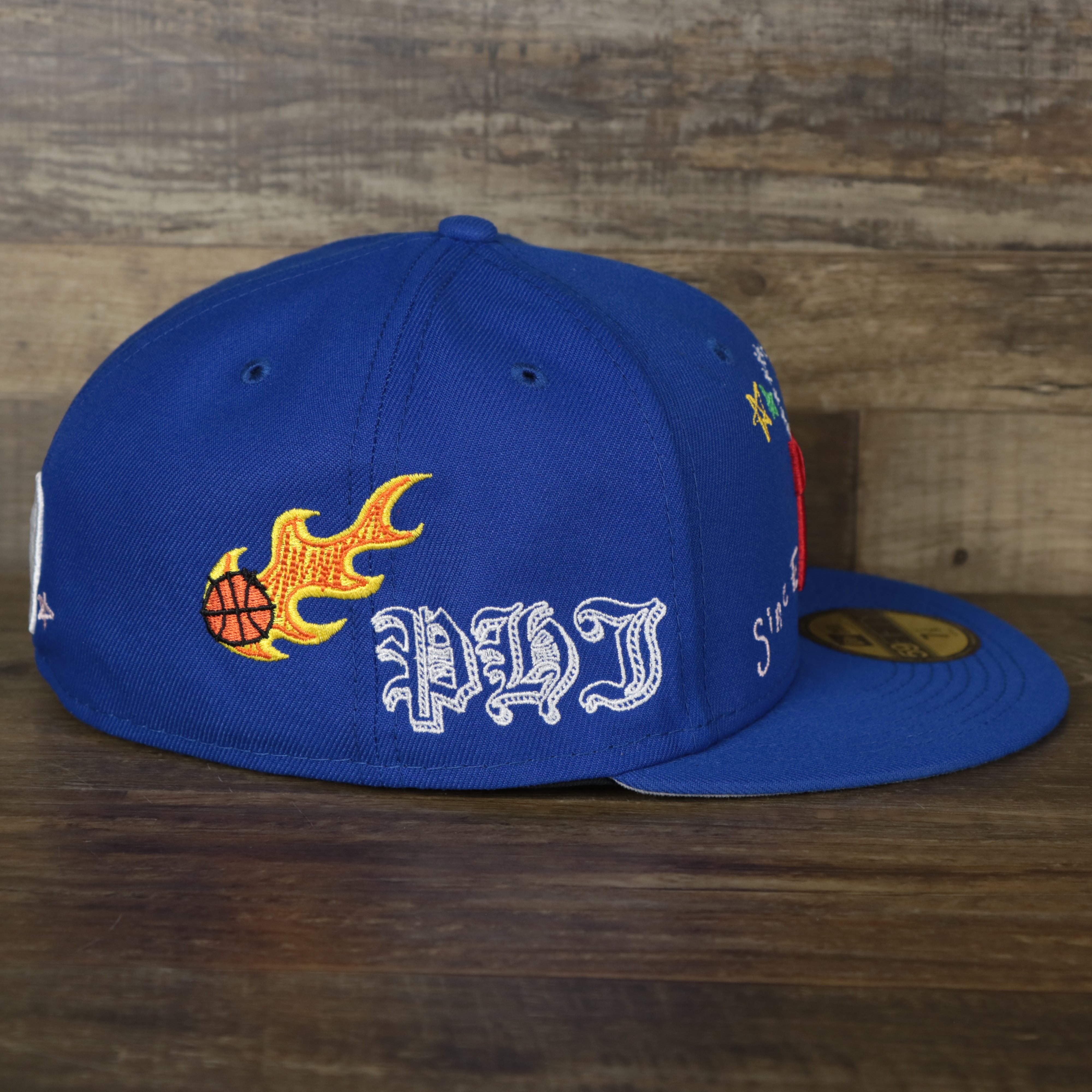 Philadelphia 76ers “Scribble” Side Patch Gray Bottom 59Fifty Fitted Cap | Royal