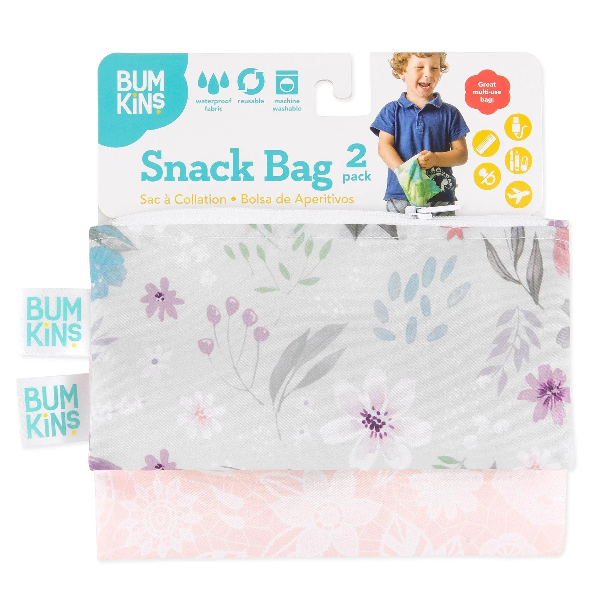 Reusable Snack Bag, Small 2-Pack: Floral & Lace