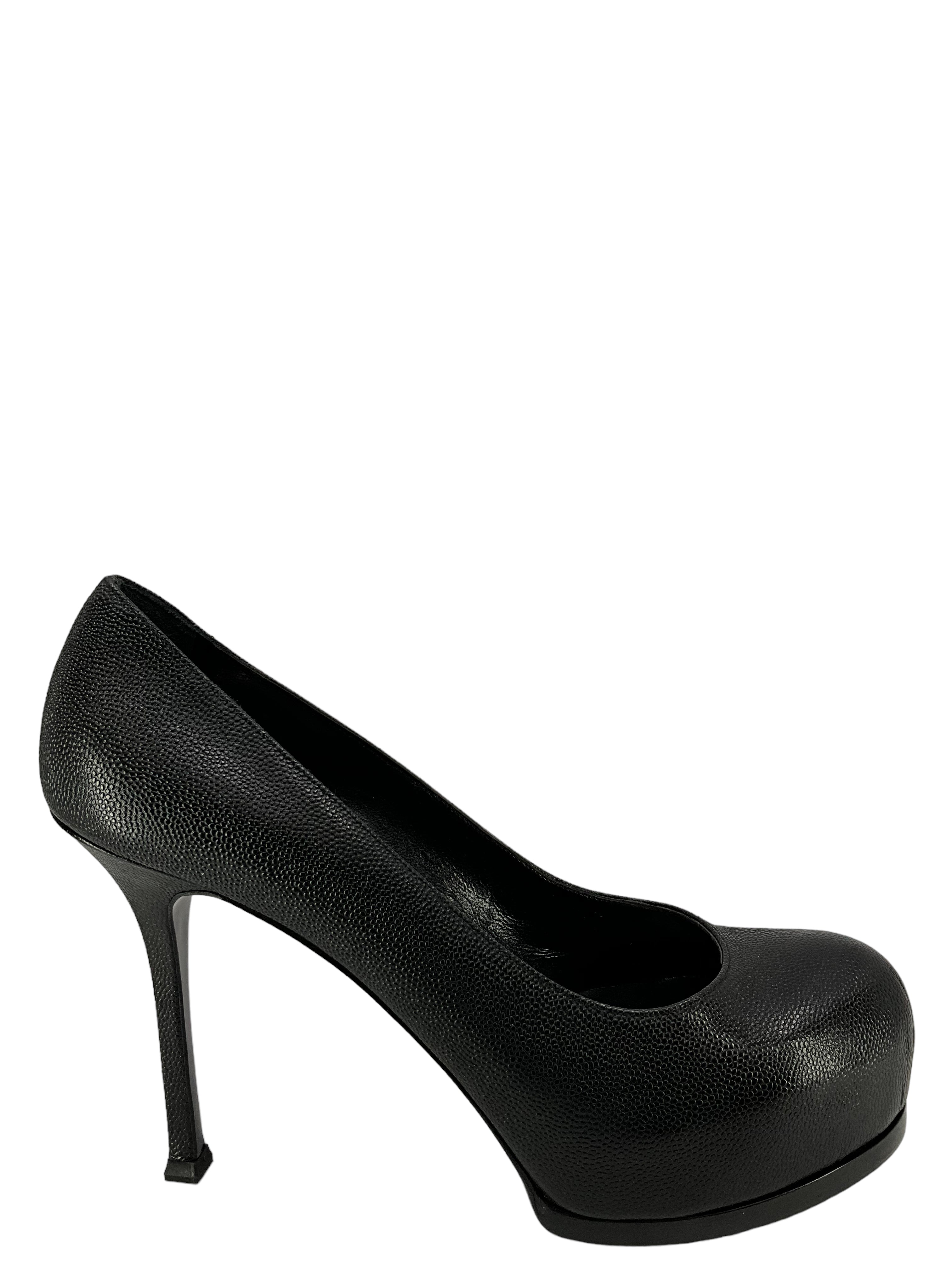 Saint Laurent Black Leather Platform Pumps Size 9