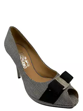 Salvatore Ferragamo Houndstooth Print With Bow Pumps Size 7.5