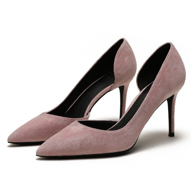 Sexy 8cm High Heels Pointed Toe Suede Leather D'orsay Heels Pumps for Women