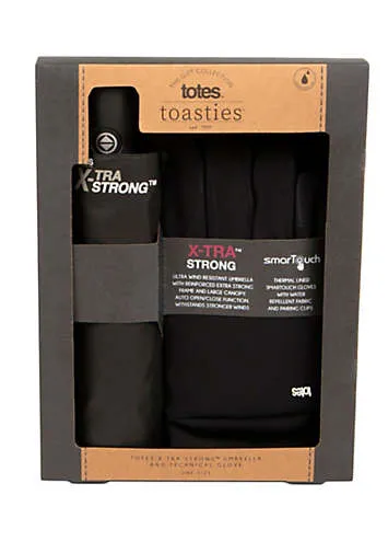 Totes Toasties Men’s X-Tra Strong Umbrella & Thermal Gloves Set | Grattan