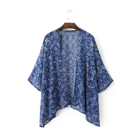 Vintage Women Coat Floral Chiffon Loose Shawl Kimono Boho Cardigan Coat Jacket Beach Cover up Tops Blouse