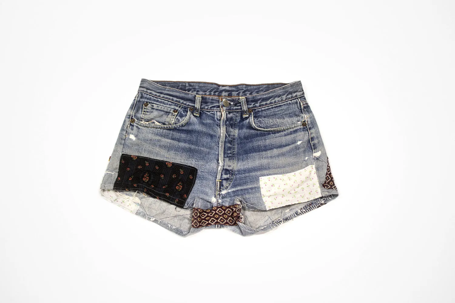 Women’s Vintage Denim Cut Offs with Patches